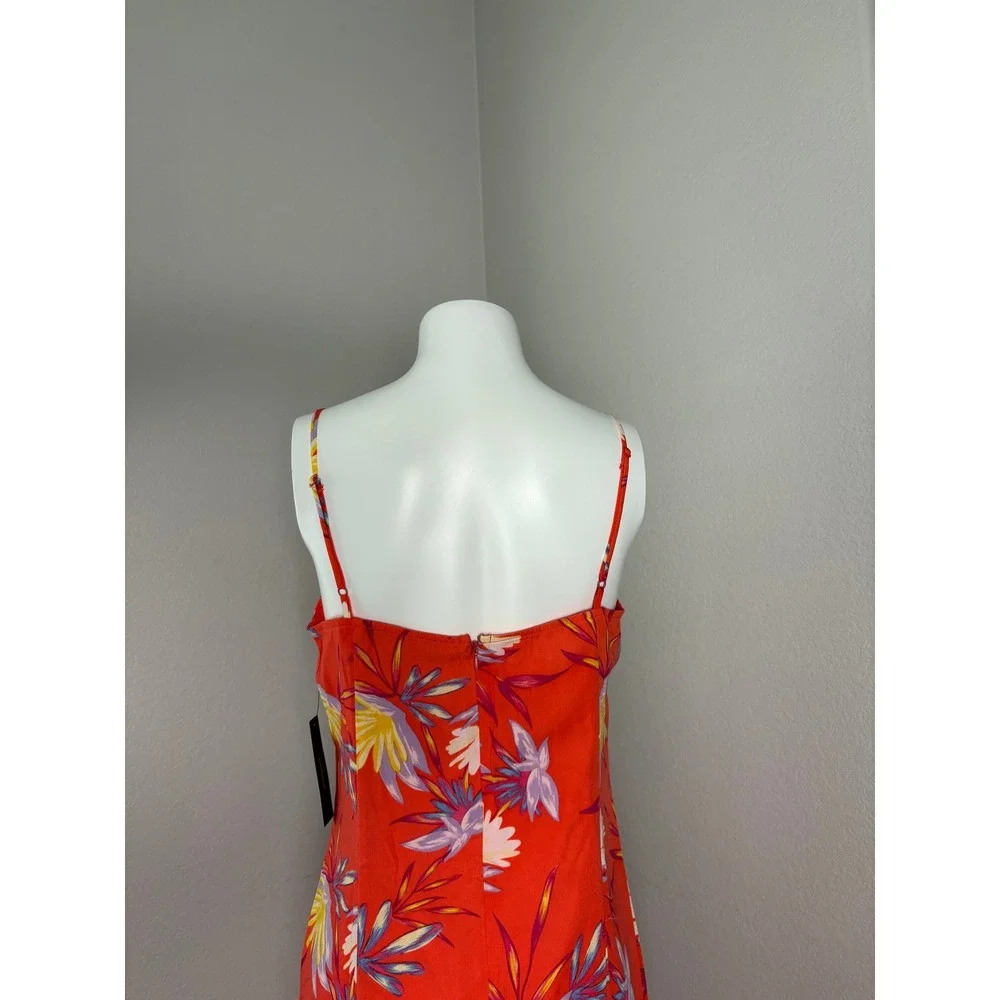 Lulus Quinlynn Coral Red Floral Print Midi Dress Medium New